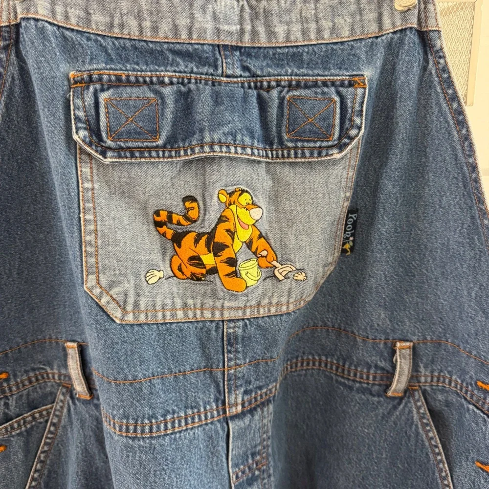 Vintage‎ Winnie the Pooh Wmns Tigger Embroidered Denim Shortalls Blue 22 Disney